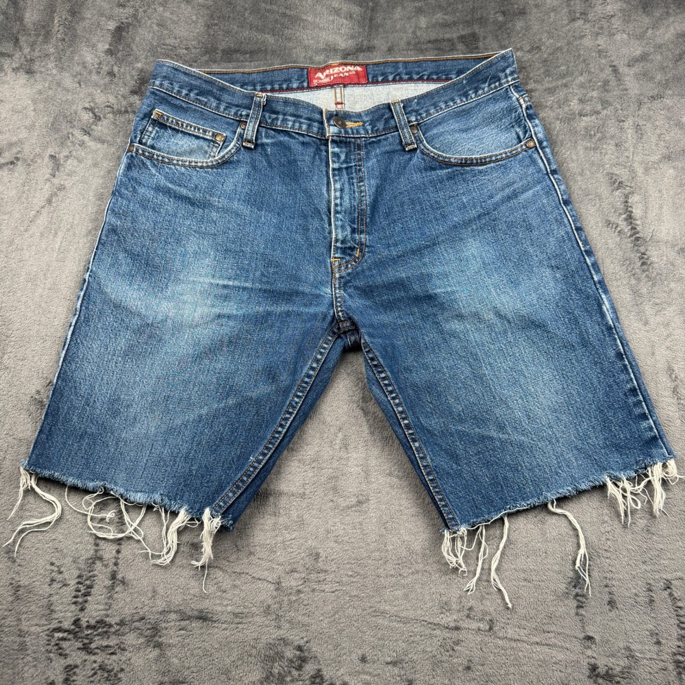 Arizona Jean Co Denim Shorts Mens 34 Raw Hem Cut Off Blue Good